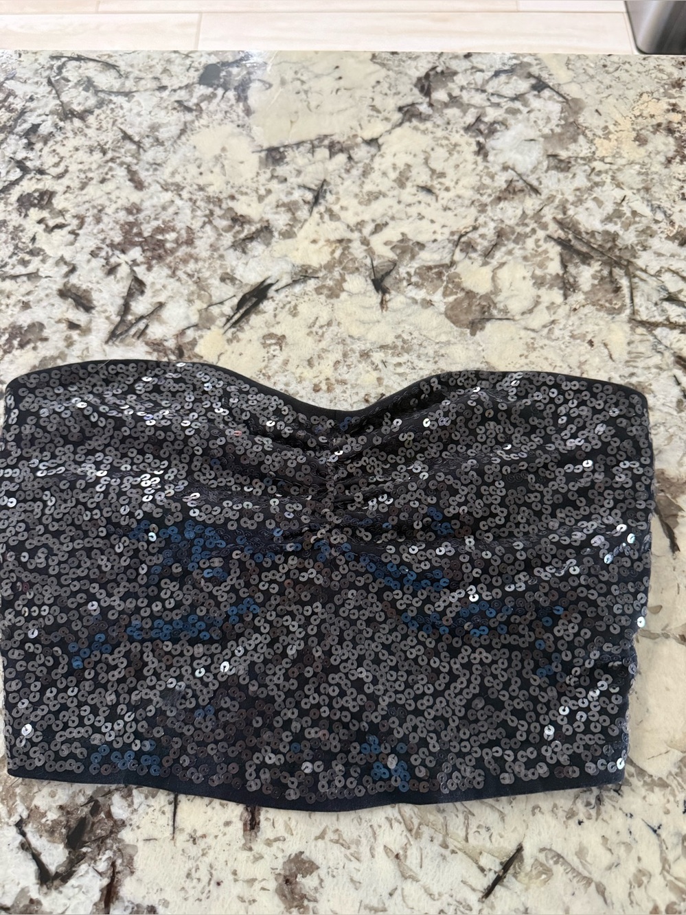 Express Black Strapless Sequin Crop Top